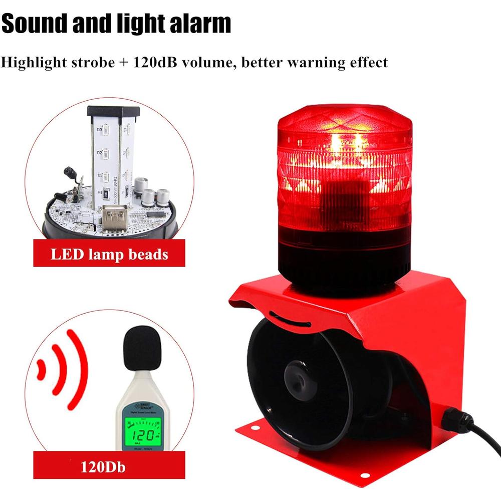 JIAWANSHUN Alarm Siren Horn Industrial Sound and Light Emergency Strobe Warning Light Outdoor Alarm Horn Siren Flashing Light Waterproof I