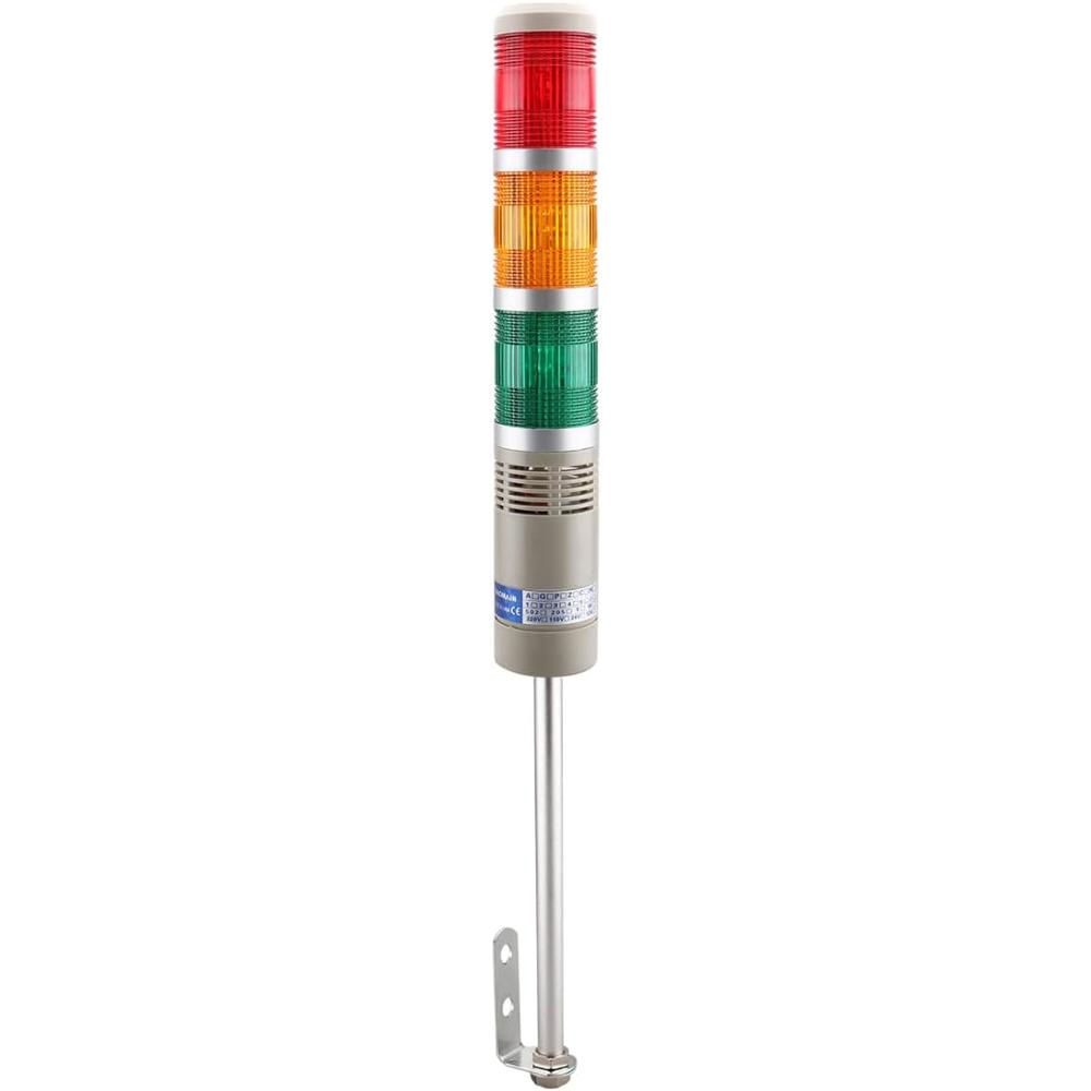 Baomain Industrial Signal Light Column LED Alarm Round Tower Light Indicator Flash Light Warning Light Buzzer Red Green Yellow AC 110V