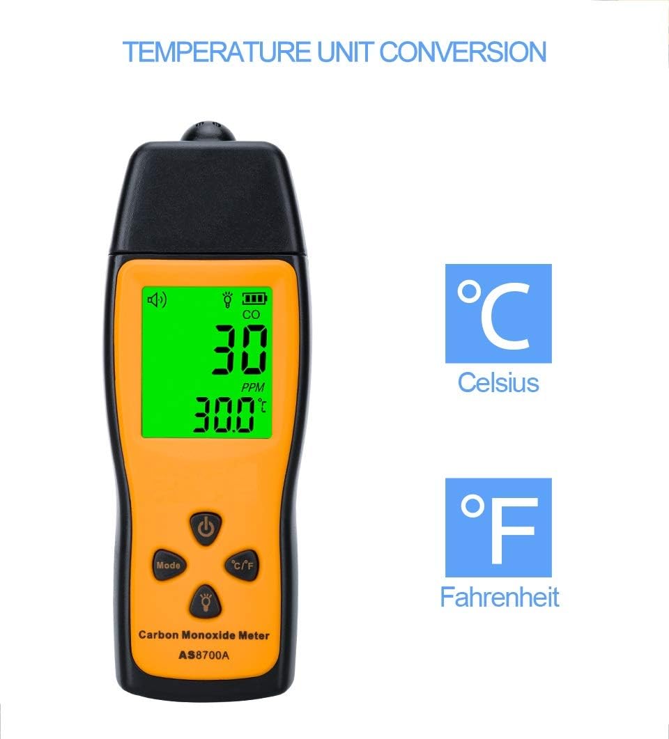 Cheffort Handheld Carbon Monoxide Meter, Portable CO Gas Detector, Gas Tester with 0&#239;&#189;&#158;1000ppm Range, 1PPM Re