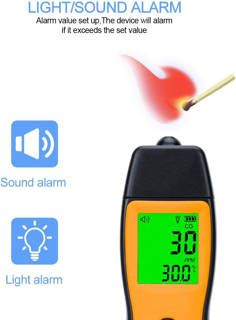 Cheffort Handheld Carbon Monoxide Meter, Portable CO Gas Detector, Gas Tester with 0&#239;&#189;&#158;1000ppm Range, 1PPM Re