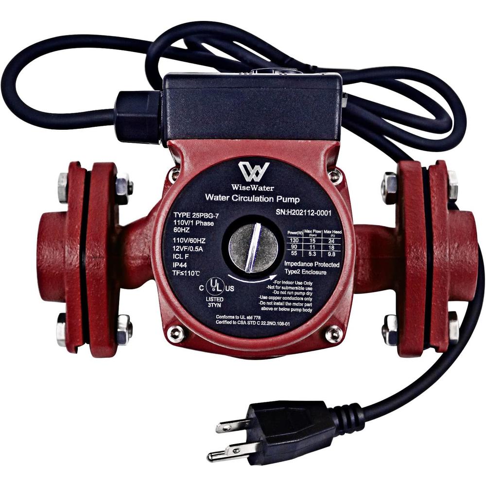 AB WiseWater 110V Circulation Pump, 130W 15 GPM Hot Water Recirculating Pump, 3 Speed Switchable Circulator Pump with 1'' FNPT Fla