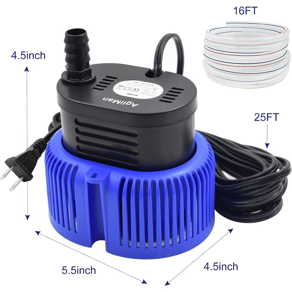 AgiiMan Pool Cover Pump Above Ground - Submersible Swimming Sump Inground Pump, Water Removal with 16' Drainage Hose and 25 Feet Power