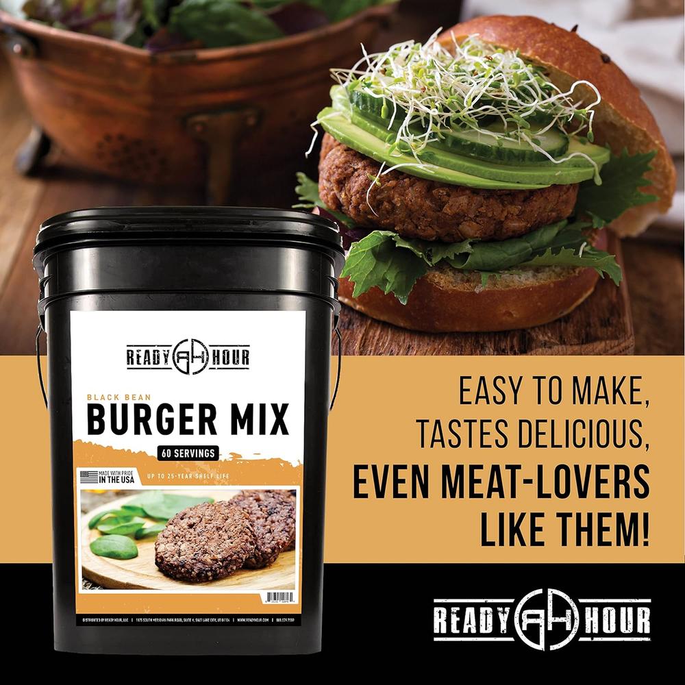 Generic Ready Hour, Black Bean Burger Mix, Real Non-Perishable Recipe, 25-Year Shelf Life, Emergency and Adventure Food Supply, Include