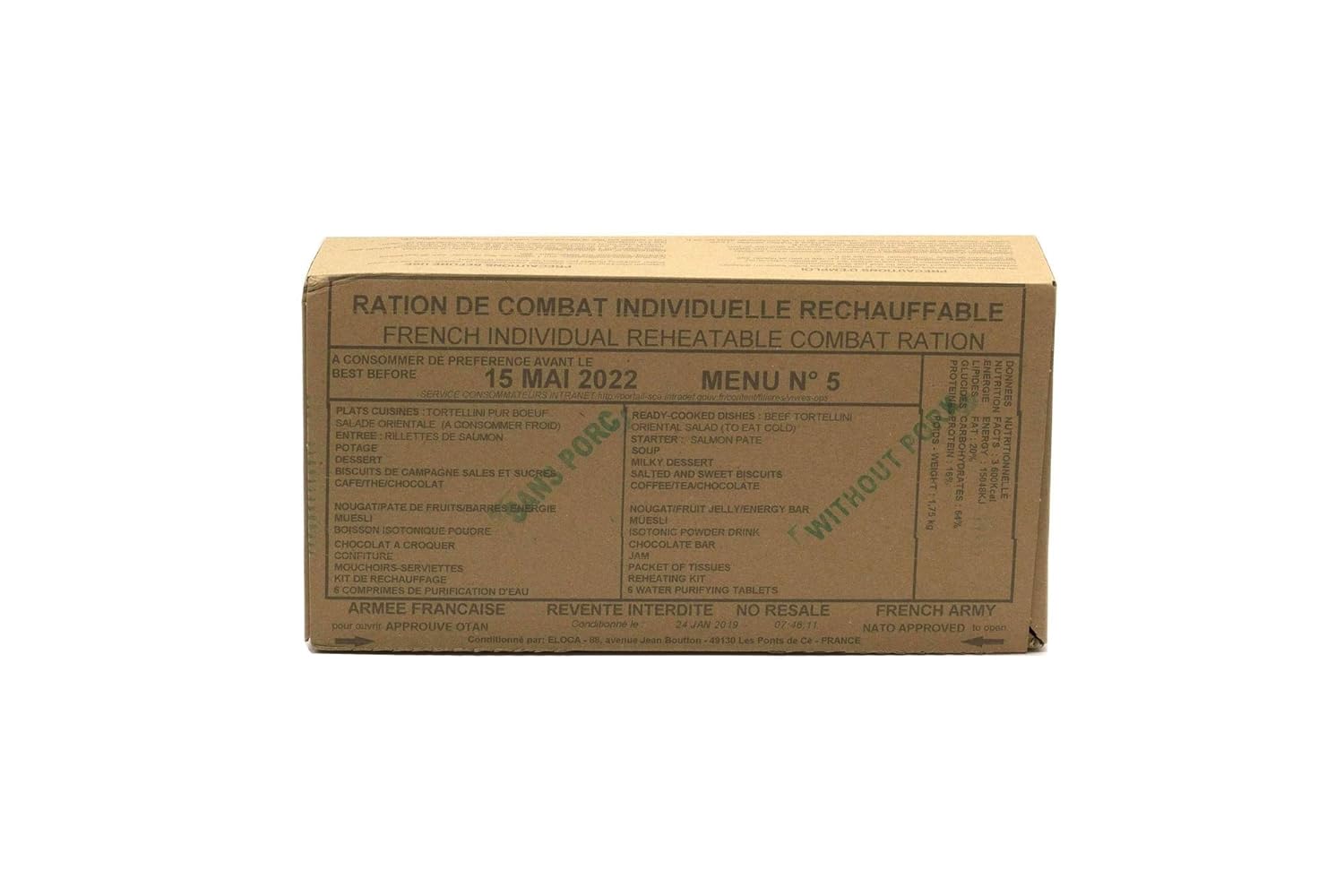 Generic New FRENCH MRE Army Ration Meal Ready To Eat Emergency Food Supplies Genuine RCIR (Menu 9)