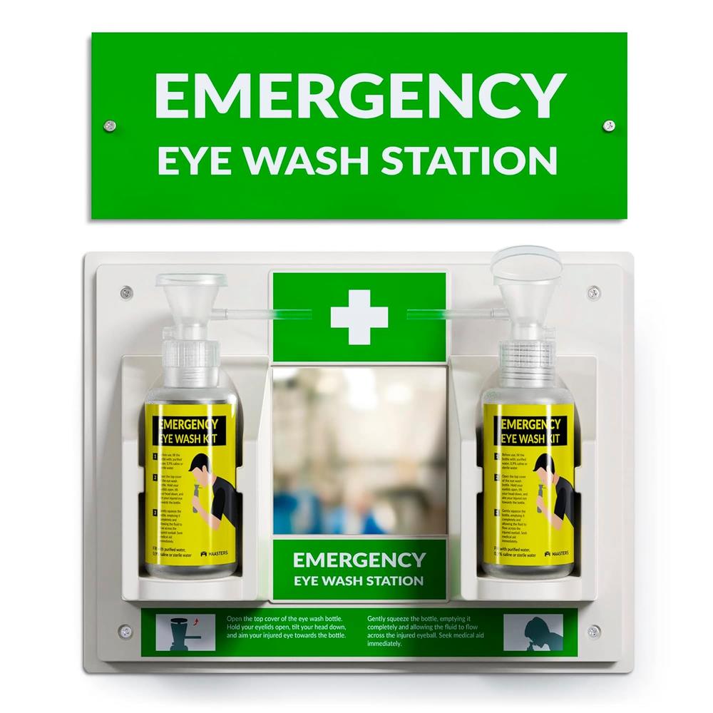 Generic MAASTERS Portable Eye Wash Station - Wall-Mounted Eyewash Kit w/Mirror