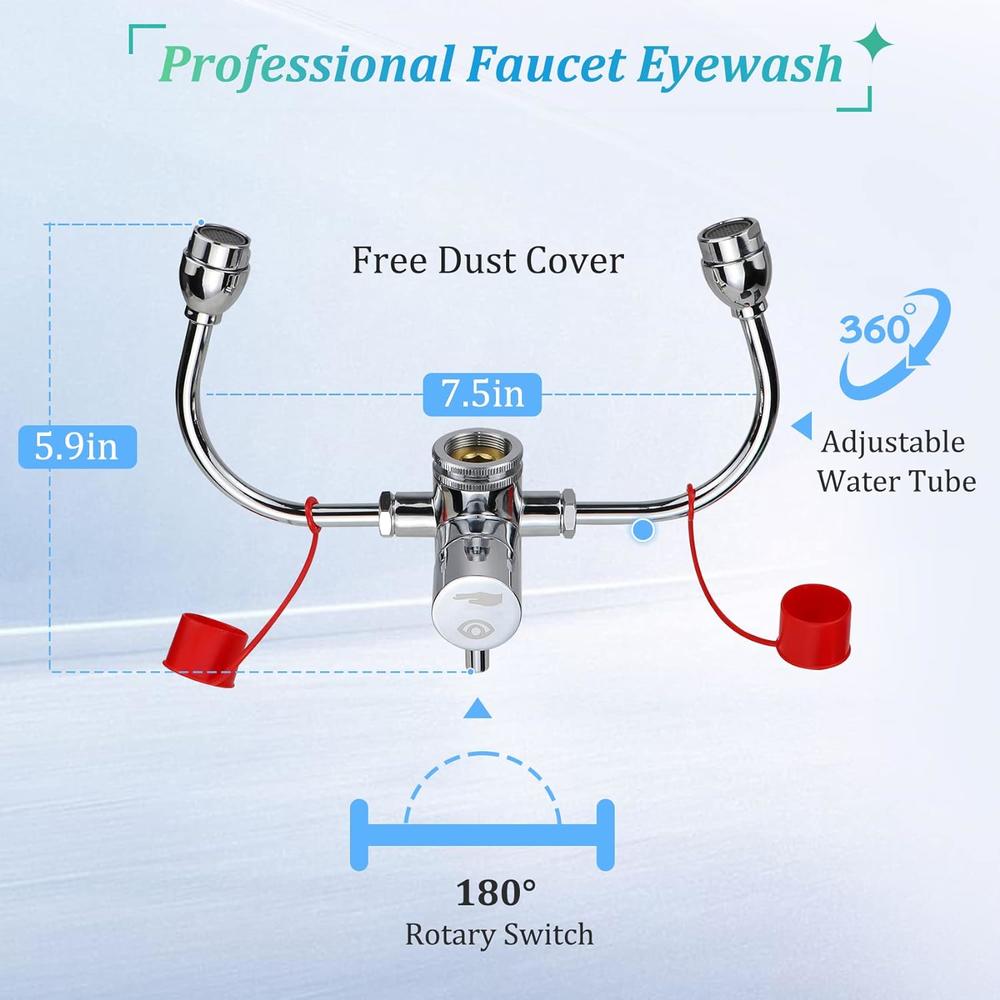 Generic Eyewash Station, Faucet Eye Wash for Sink Attachment, 360&#194;&#176;Rotation Eye Wash Station with Covers, Quick-Openi