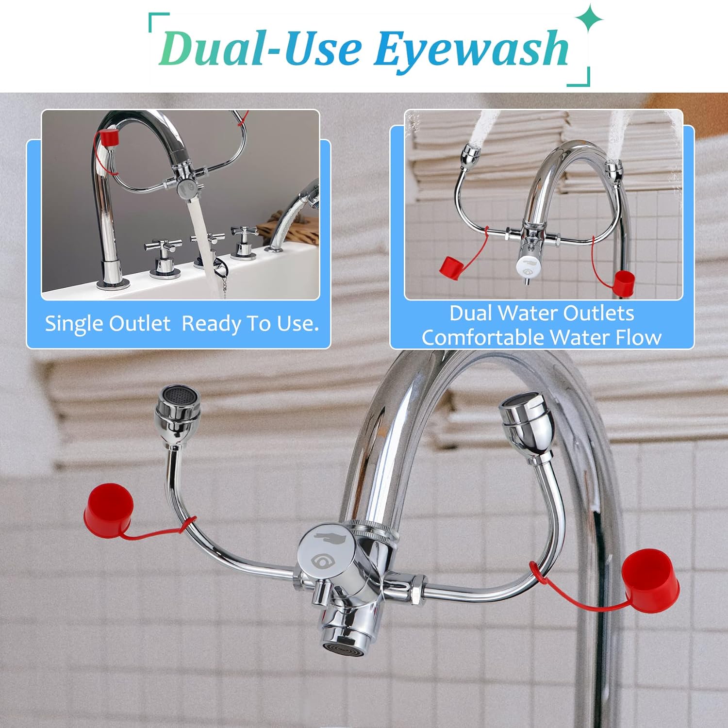 Generic Eyewash Station, Faucet Eye Wash for Sink Attachment, 360&#194;&#176;Rotation Eye Wash Station with Covers, Quick-Openi