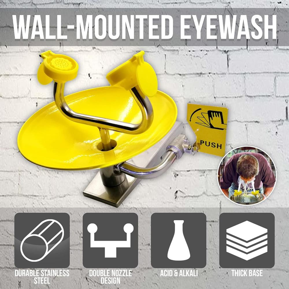 Generic Eye wash Station with Free Eye Wash Sign - Wall Mounted Stainless Steel Eyewash Station with Dual Spray Heads &#226;&#1
