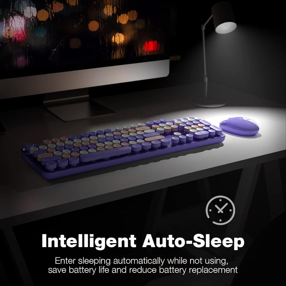 Mofii KNOWSQT Wireless Keyboard Mouse Combo Purple - 2.4G Colorful Typewriter Less Noise Full-Size Keyboards - USB Receiver Plug and