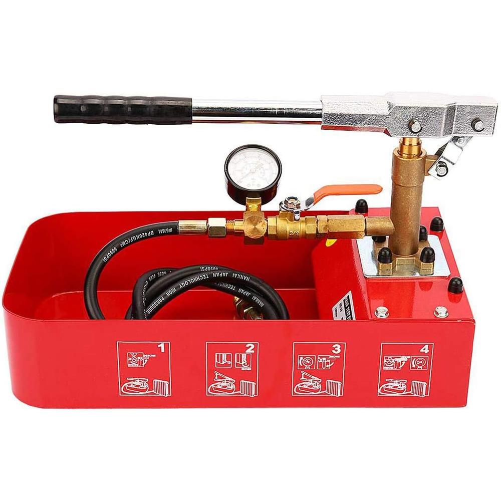 IRONWALLS Hydrostatic Pump Tester, Hydraulic Manual Water Pressure Test Pump, 5Mpa Water Pipe Leakage Pressure Tester Pump with Gauge