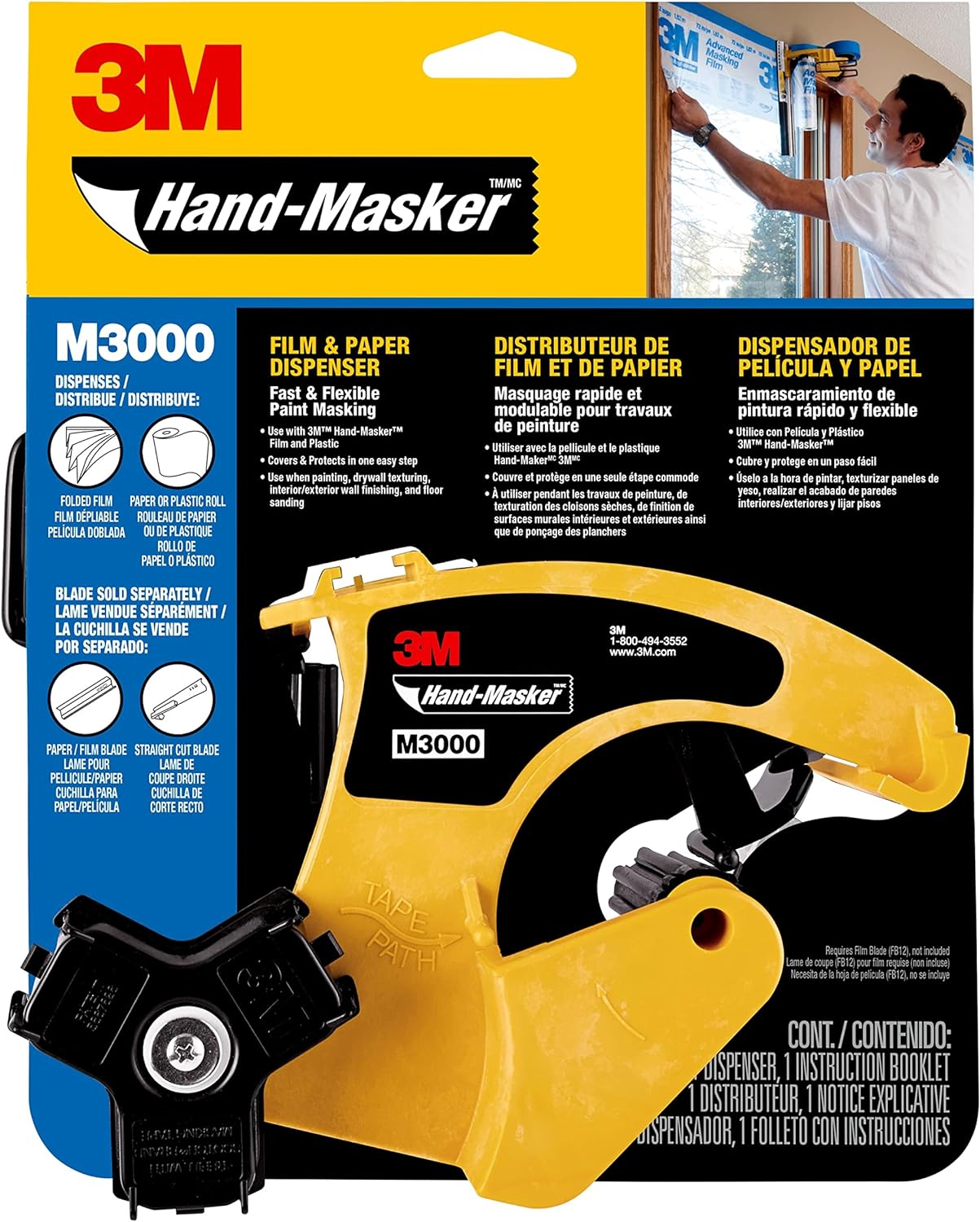 3M Hand-Masker M3000  Hand Masked Tape Dispenser, M3000, Yellow