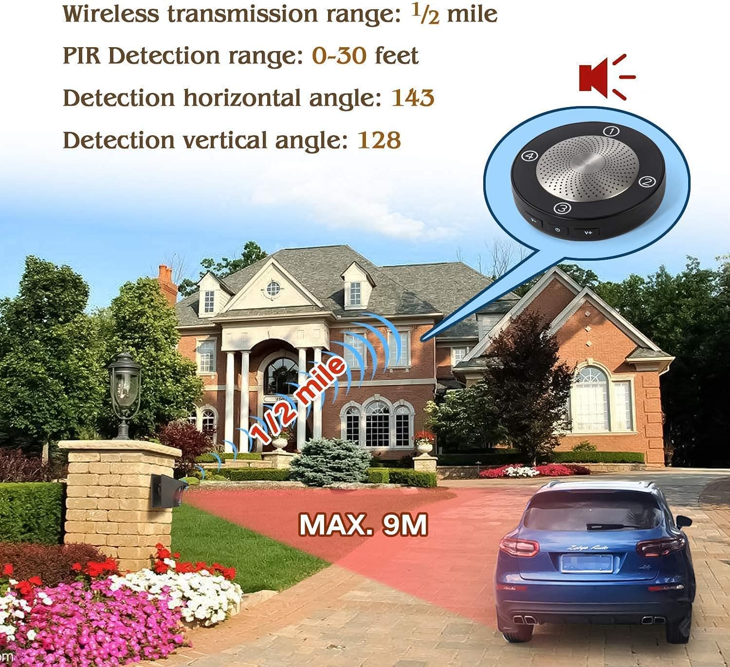 eMACROS Long Range Solar Wireless Driveway Alarm Outdoor Weather Resistant Motion Sensor
