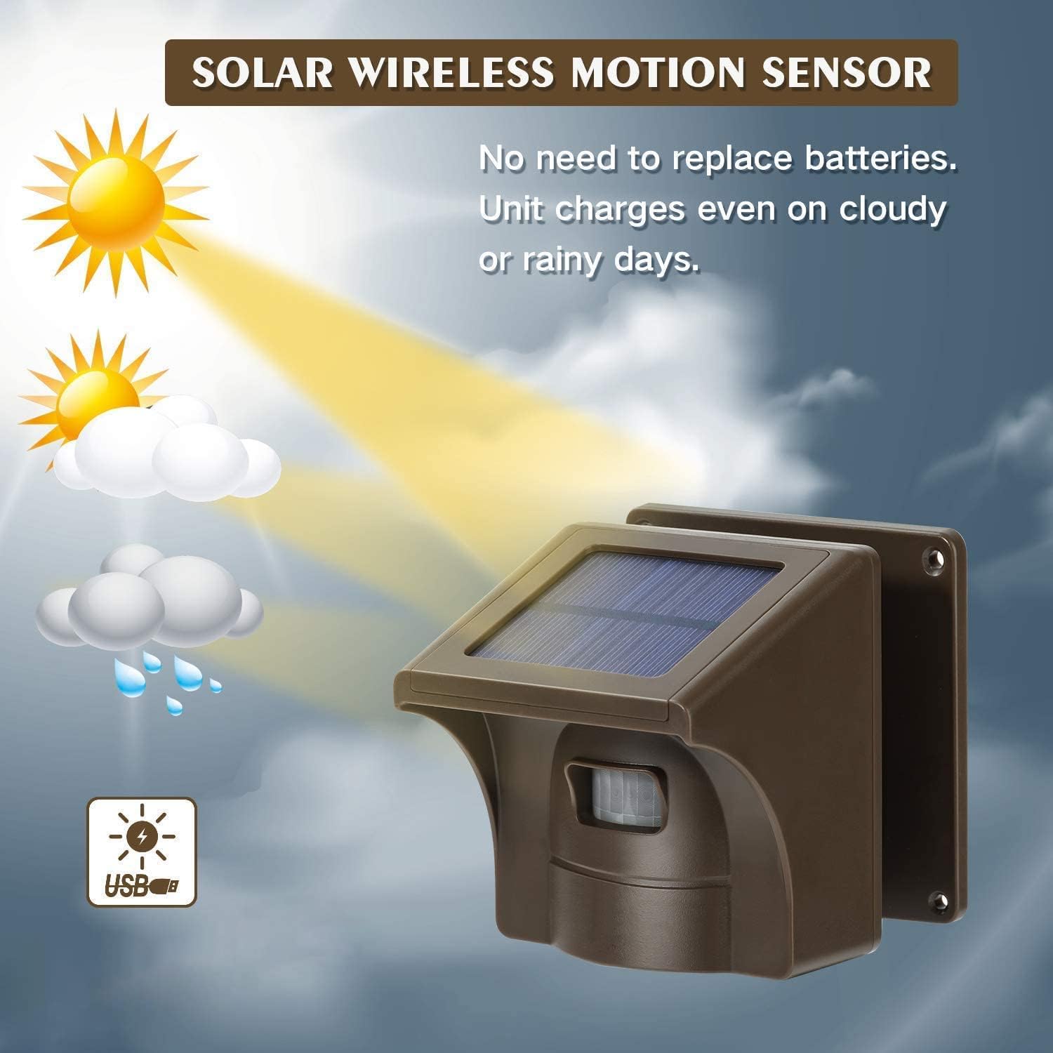 eMACROS Long Range Solar Wireless Driveway Alarm Outdoor Weather Resistant Motion Sensor