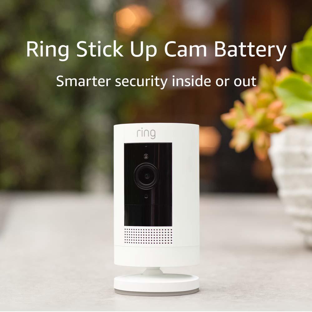 Generic Ring Stick Up Cam Battery HD security camera with custom privacy controls, Simple setup, Works with Alexa - White