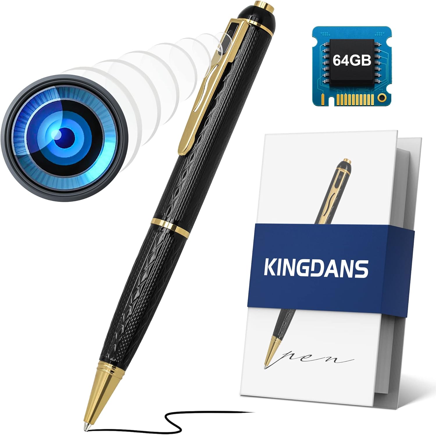 KINGDANS 64GB Hidden Camera Pen, Spy Camera with 240mins Long Battery Life, Mini Spy Camera 1080P, Small Hidden Security Cam, Nanny Cam
