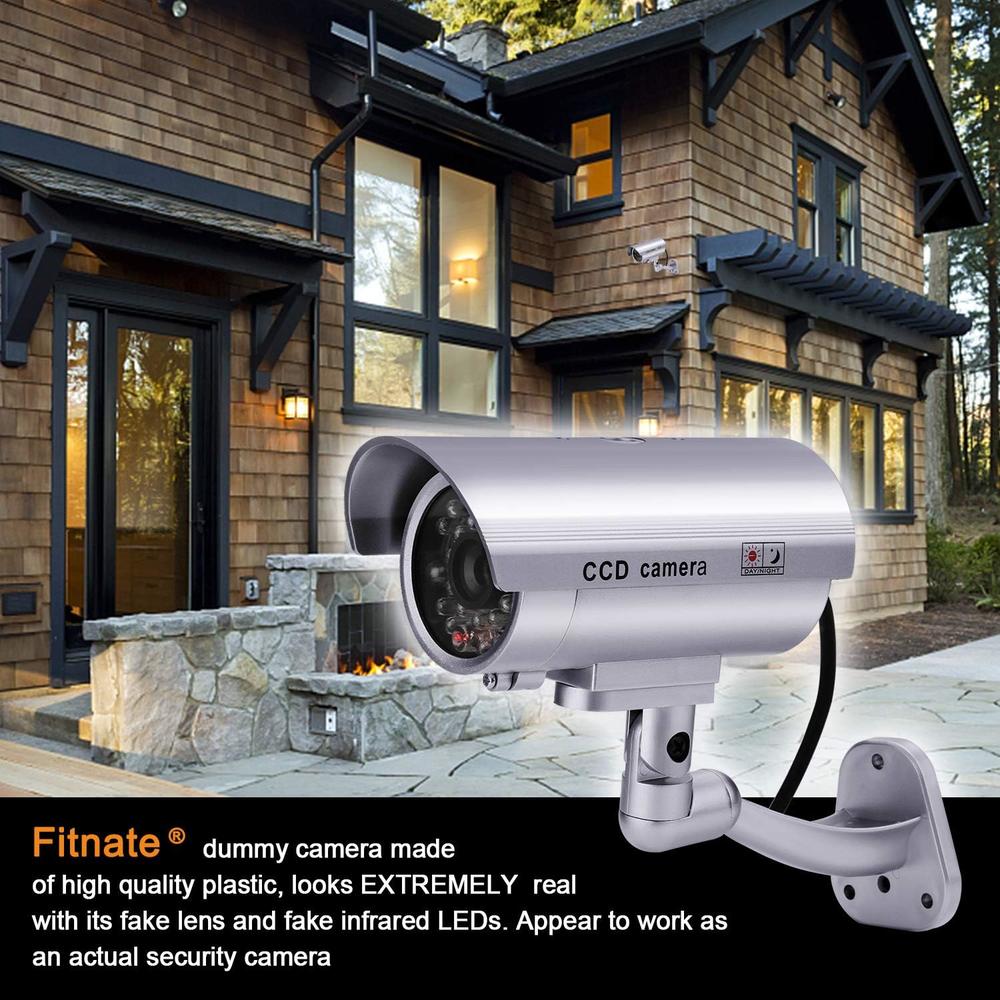 Fitnate Dummy Security Camera,  4 Packs Fake Surveillance Security CCTV Camera System with LED Red Flashing Light for Both Indoor