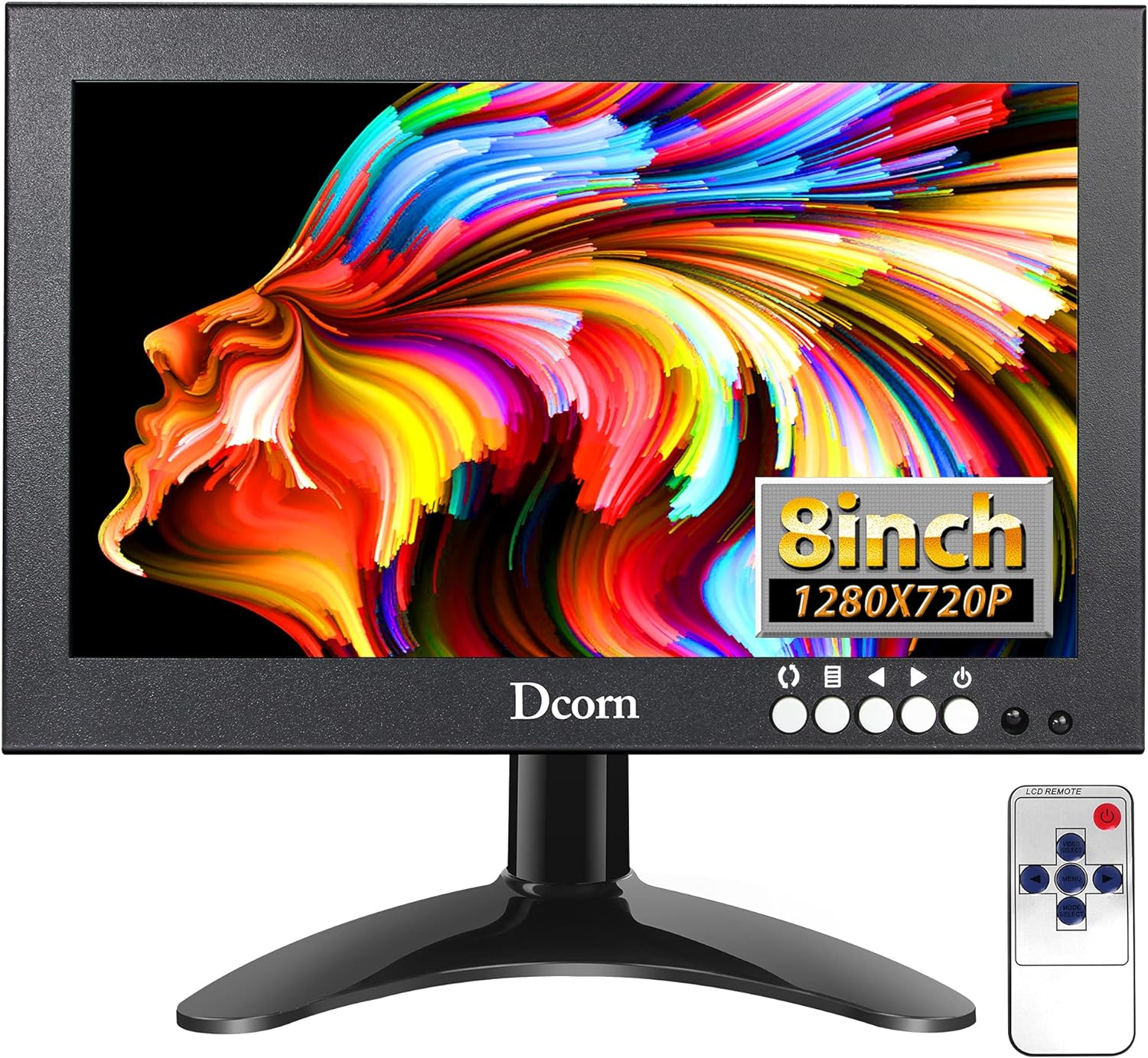 Dcorn 8 inch Mini Monitor, Small HDMI Monitor 1280x720 16:9 IPS Metal Housing Screen Support HDMI/VGA/AV/BNC Input with Wall Bracket