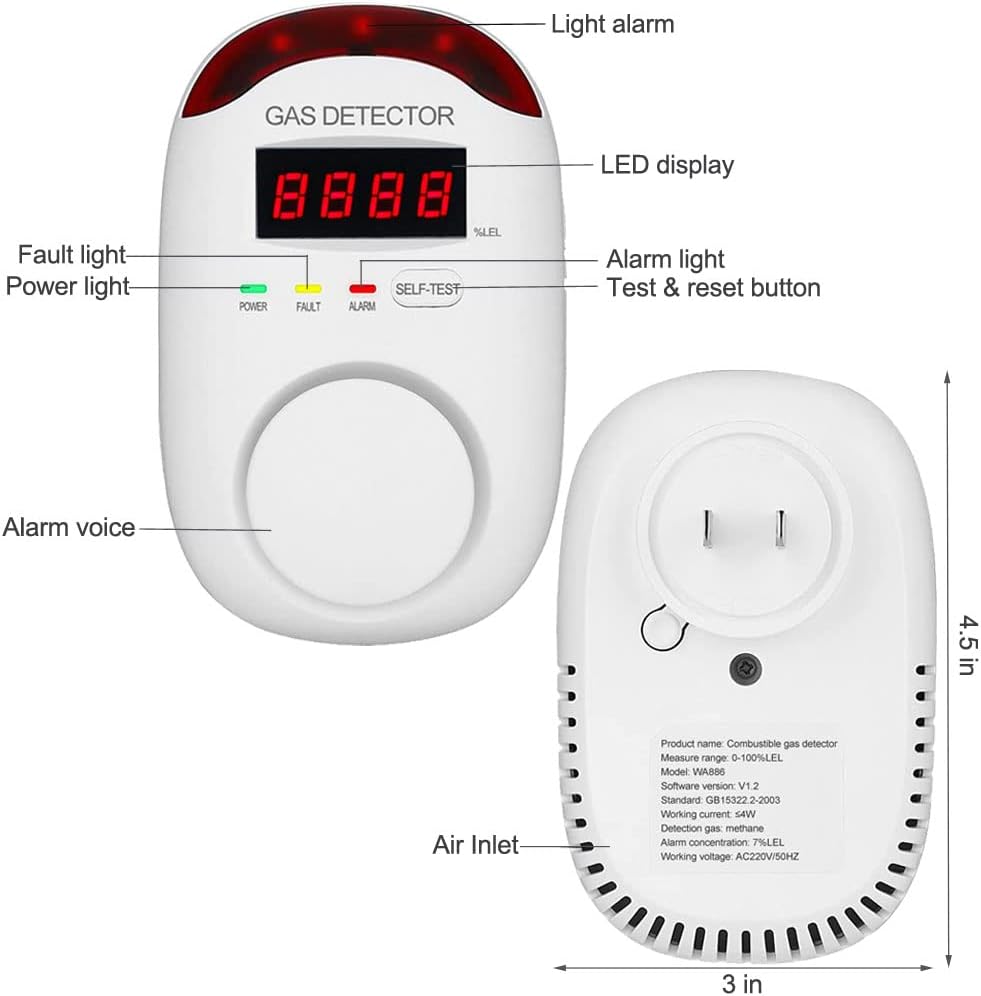 WESHLGD Natural Gas Detector, Plug-in Natural Gas Alarm and Monitor for Home, Kitchen or Camper, Propane Methane Gas Leak Detector Moni