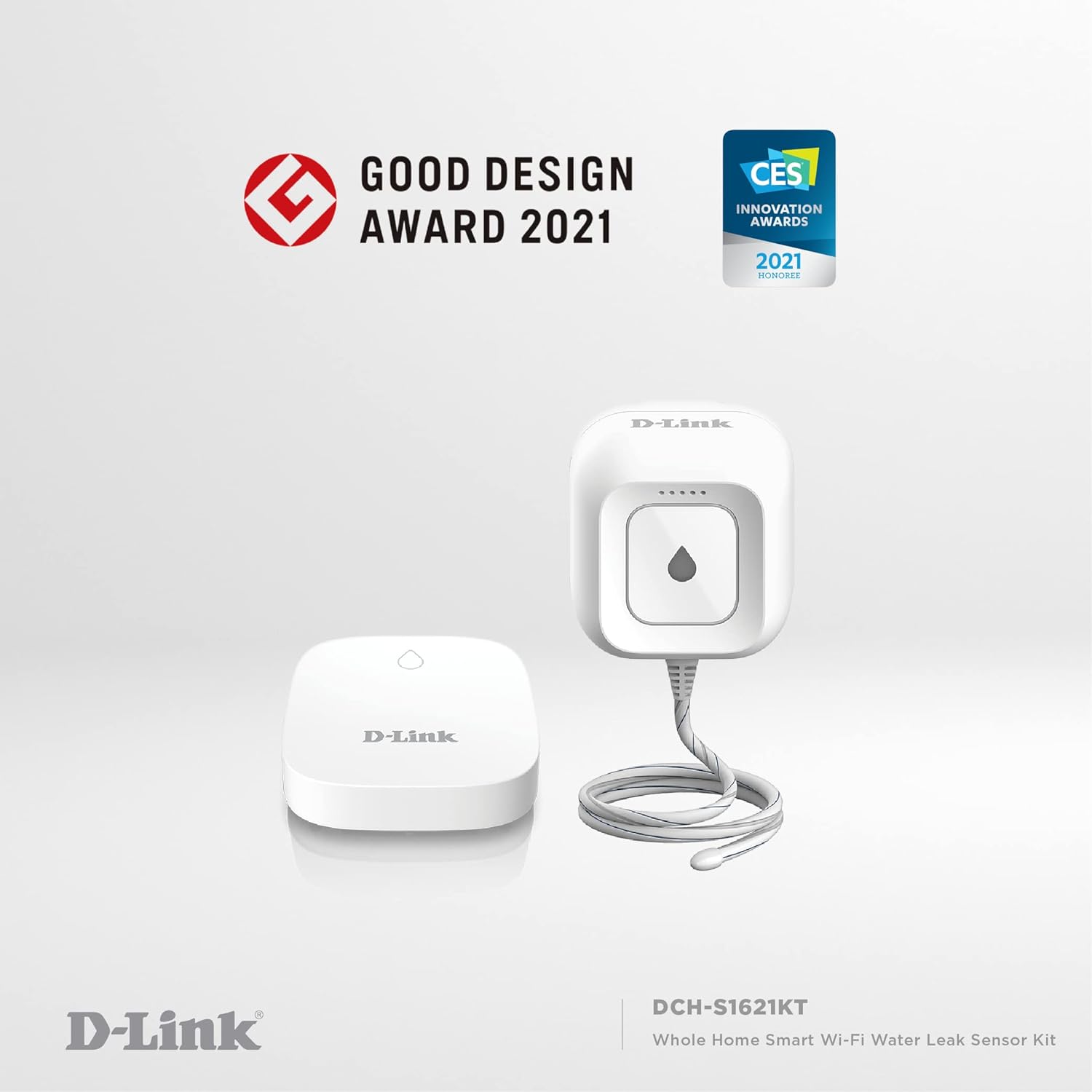 D-Link Wi-Fi Water Leak Sensor and Alarm Starter Kit, Whole Home System with App Notification, AC Powered, No Hub Required (DCH