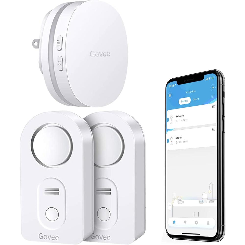 Govee WiFi Water Sensor 2 Pack, 100dB Adjustable Alarm and App Notifications, Leak and Drip Alerts by Email, Detector for Home, Bedro