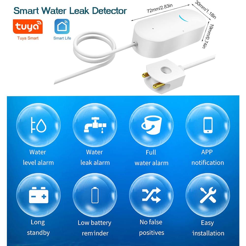 Gaoducash WiFi Water Sensor Leak Detector: Smart Water Leak Detector, TUYA Smart Water Leak Sensor, Wireless Water Level Sensor with App