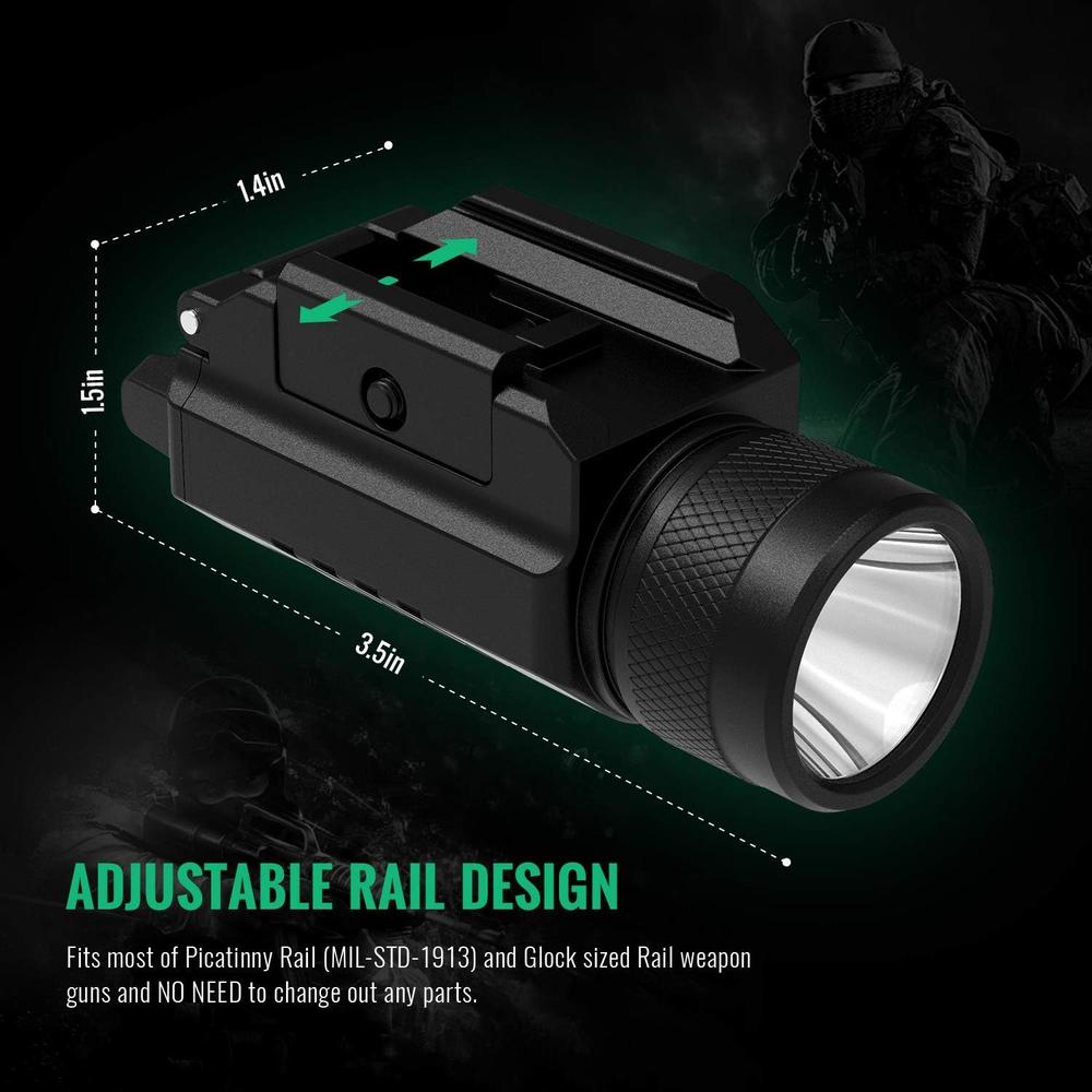 Gmconn 1200 Lumens Rail Mounted Compact Pistol Light LED Strobe Tactical Gun Flashlight for Picatinny