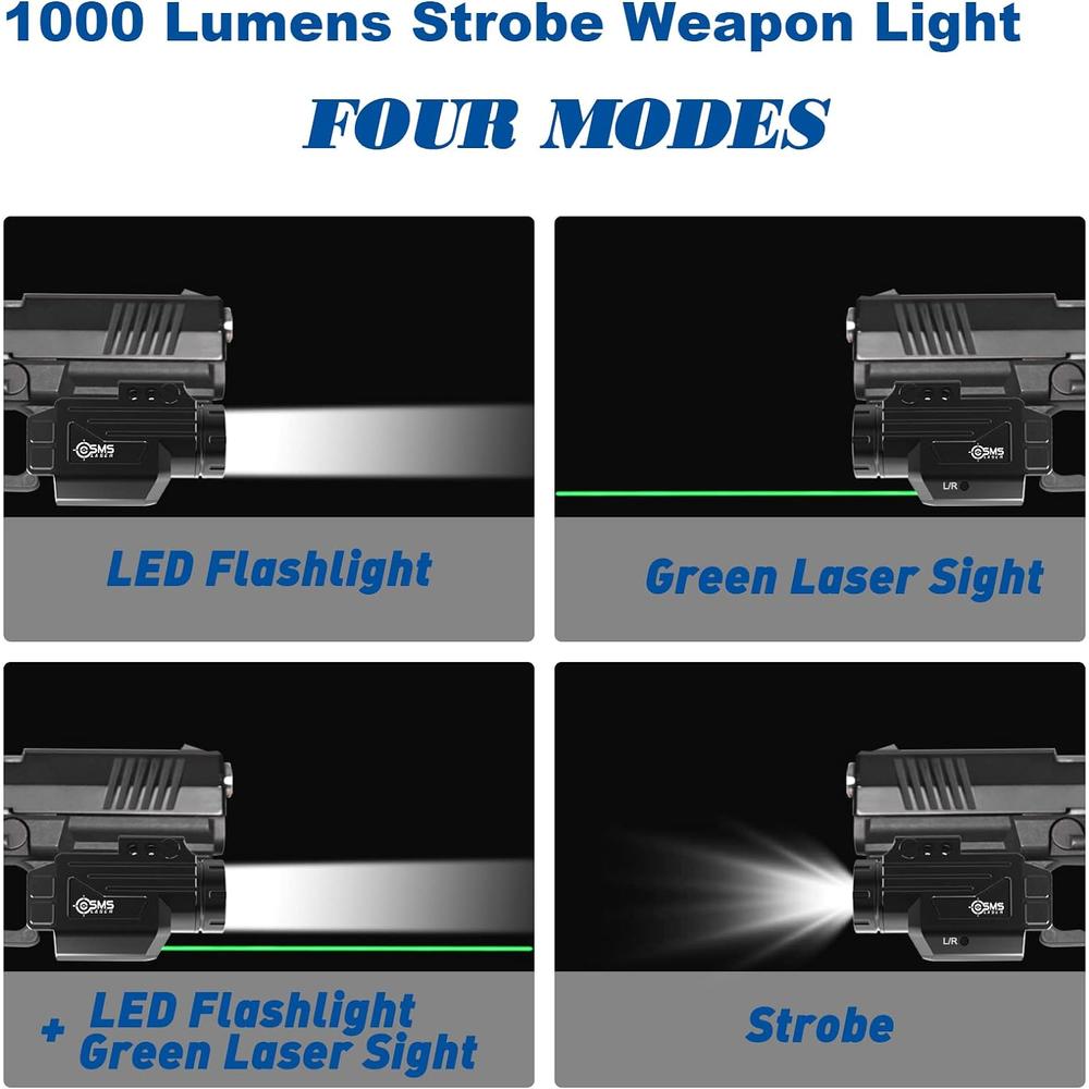 SMSLaser GL50-G Green Laser Flashlight Combo 1000 Lumen Pistol Laser Light for 20mm Picatinny Rail, Fit for Glock G17 G19 G20 G