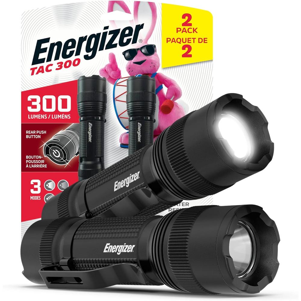 ENERGIZER LED Flashlights TAC-300 Pro, IPX4 Water Resistant Flash Light, Ultra Bright and Durable, Belt Clip (Batteries Include