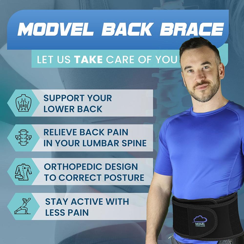 Generic MODVEL Back Brace - Immediate Relief from Back Pain, Herniated Disc, Sciatica, Scoliosis | FSA or HSA eligible | Breathable Wai