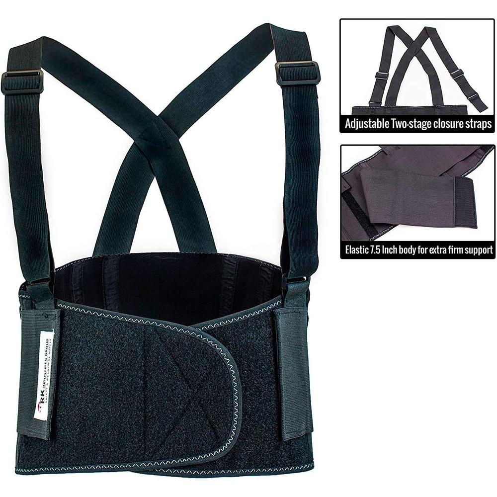 Troy Safety RK-BST11 Elastic Back Support Belt with Adjustable Shoulder Straps (M, Black)