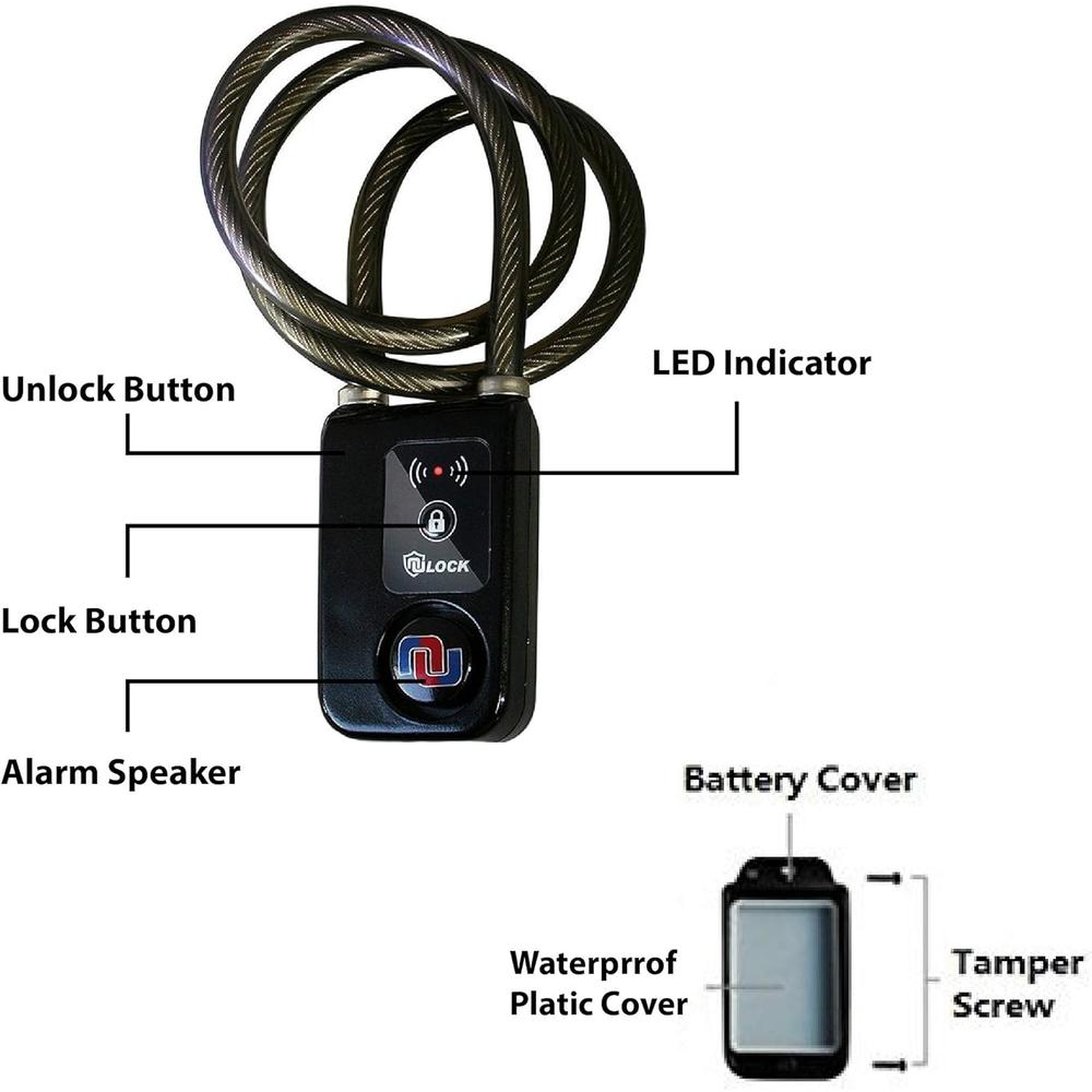 Nuvending Smart Bike Lock/Bicycle Lock Bluetooth APP Controlled Nulock,Bike Alarm Lock 110db,47 inch Long Braided Steel Motorcycle Lock A