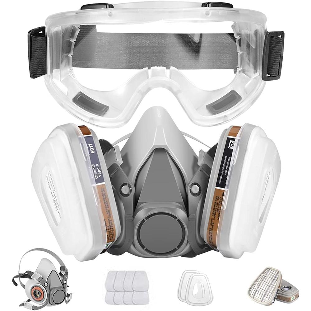 Generic Respirator Mask,Half Facepiece Gas Mask with Safety Glasses Reusable Professional Breathing Protection Against Dust,Chemicals,P