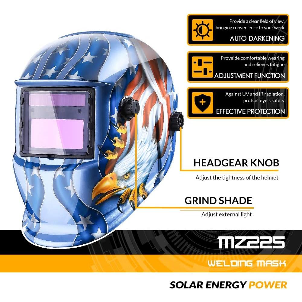 DEKOPRO Welding Helmet - Solar Power Auto Darkening Welding Helmet - Adjustable Shade Range 4/9-13 for Mig Tig - Arc Welder Mask (Blue
