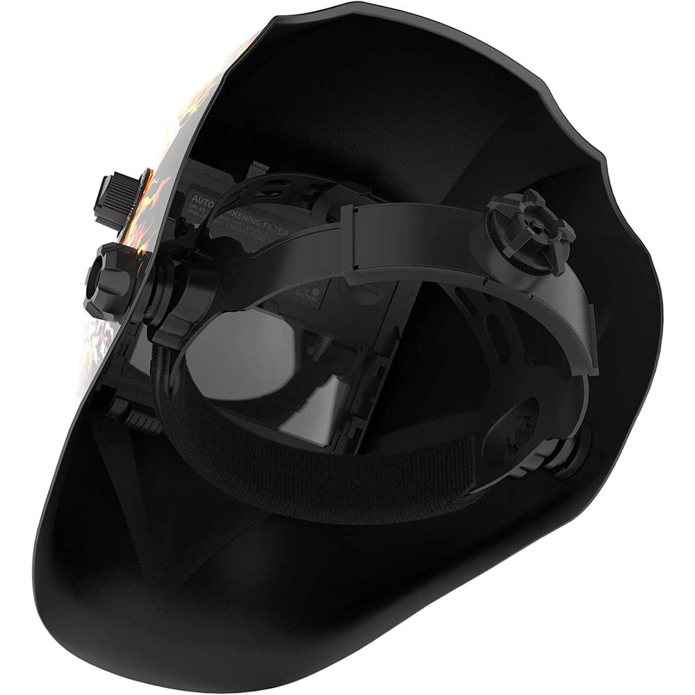 TOOLIOM Welding Helmet Auto Darkening Solar Powered with Adjustable Shade 4/9-13 for TIG MIG ARC Flaming Skull Design Welder Ma