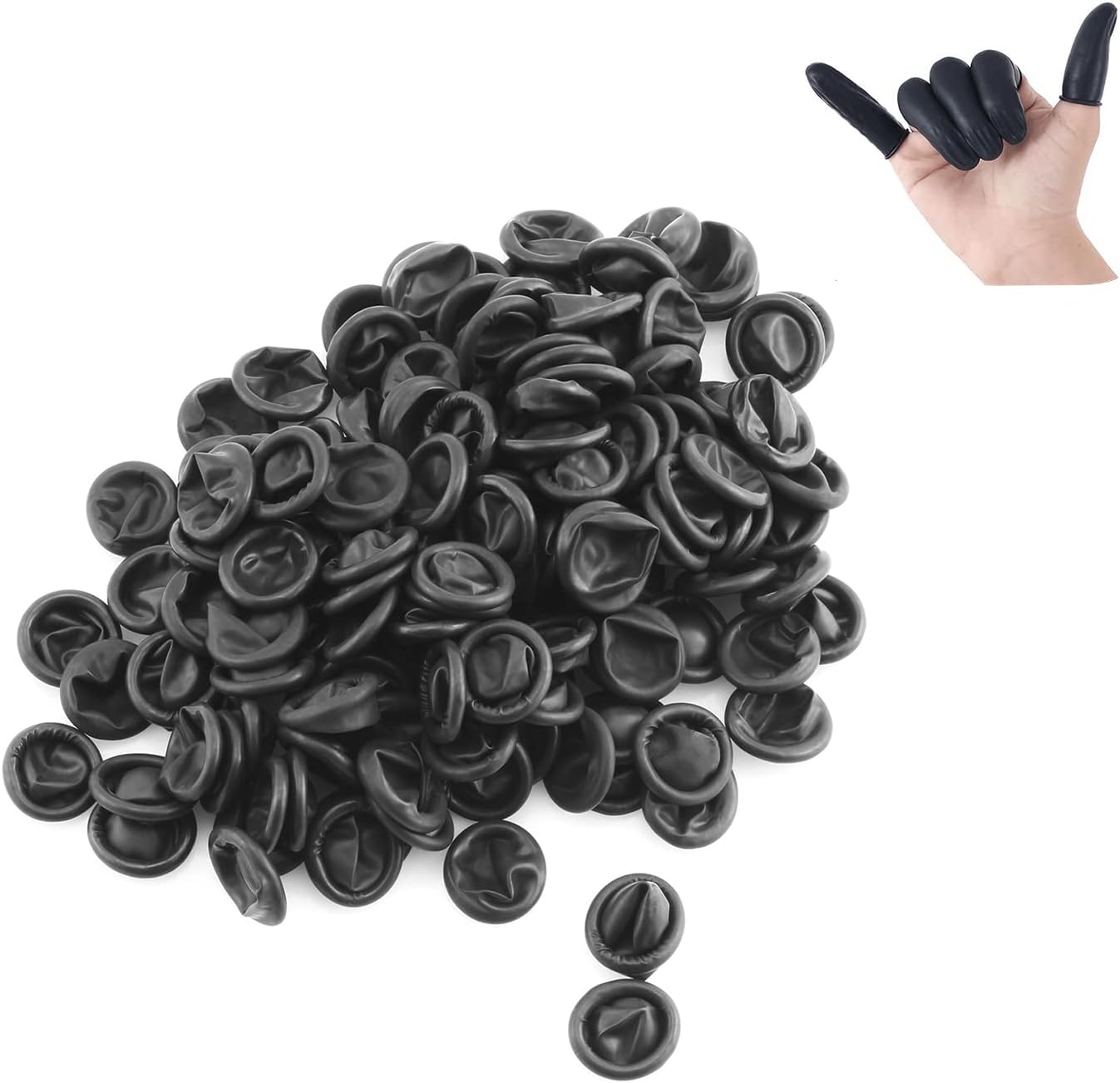 Lind Kitchen 150pcs Disposable Latex Finger Cots Protective Fingertips Gloves Rubber Industrial Fingerstall Sleeves 65mmx25mm (Black)