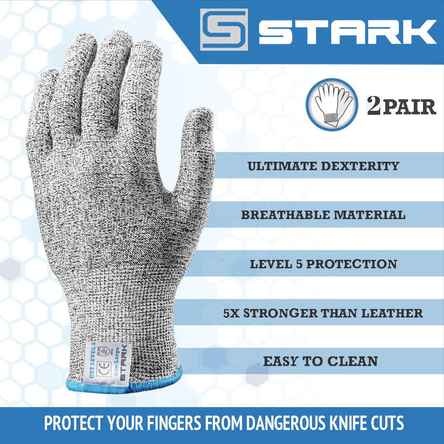 Stark Safe Cut Resistant Gloves Food Grade Level 5 Protection, 2 Pair - Cut  Gloves for Kitchen