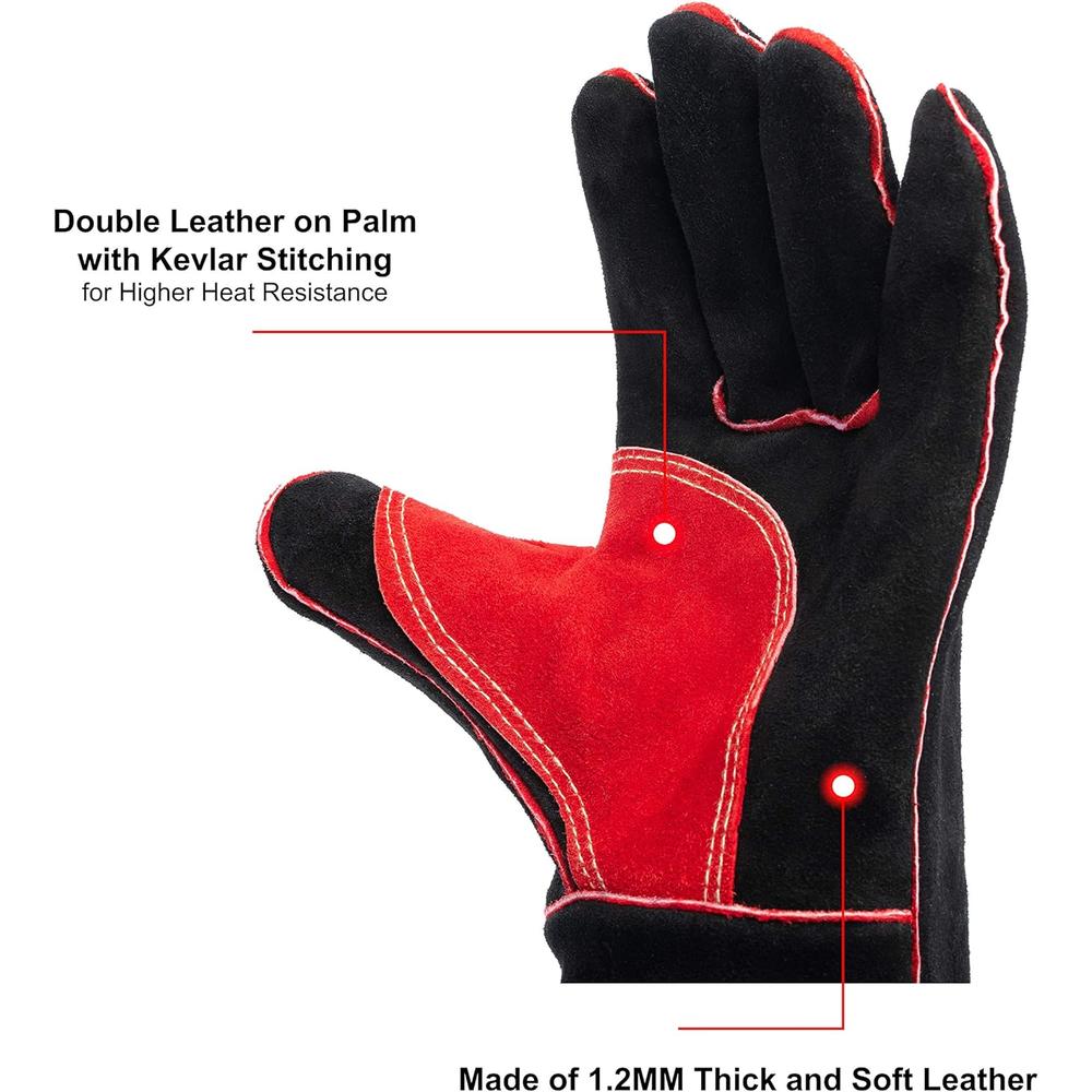 HereToGear Welding Gloves - 16IN - Large to XL Size - Fireproof and Heat Resistant - Great for Fireplaces, Fire Pits, Wood Stoves or Black