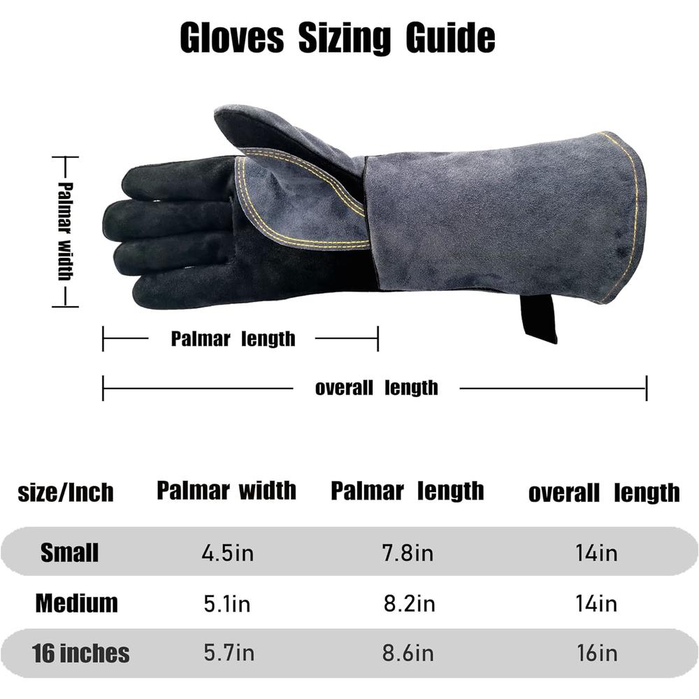 WZQH 16 Inches,932&#226;&#132;&#137;,Leather Forge Welding Gloves, Heat/Fire Resistant,Mitts for BBQ,Oven,Grill,Fireplac