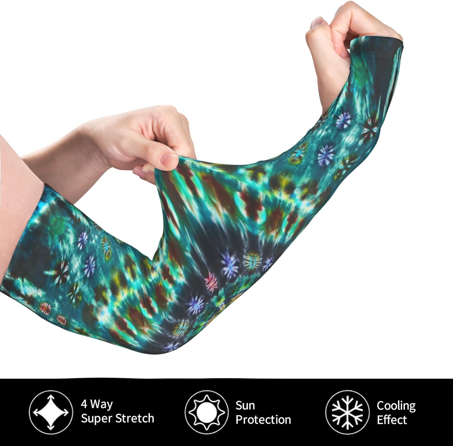 Generic Sports Arm Sleeves Mandalas Tie Dye UV Sun Protection Arm Sleeves with Thumb Holes Cooling Arm - 1 Pair