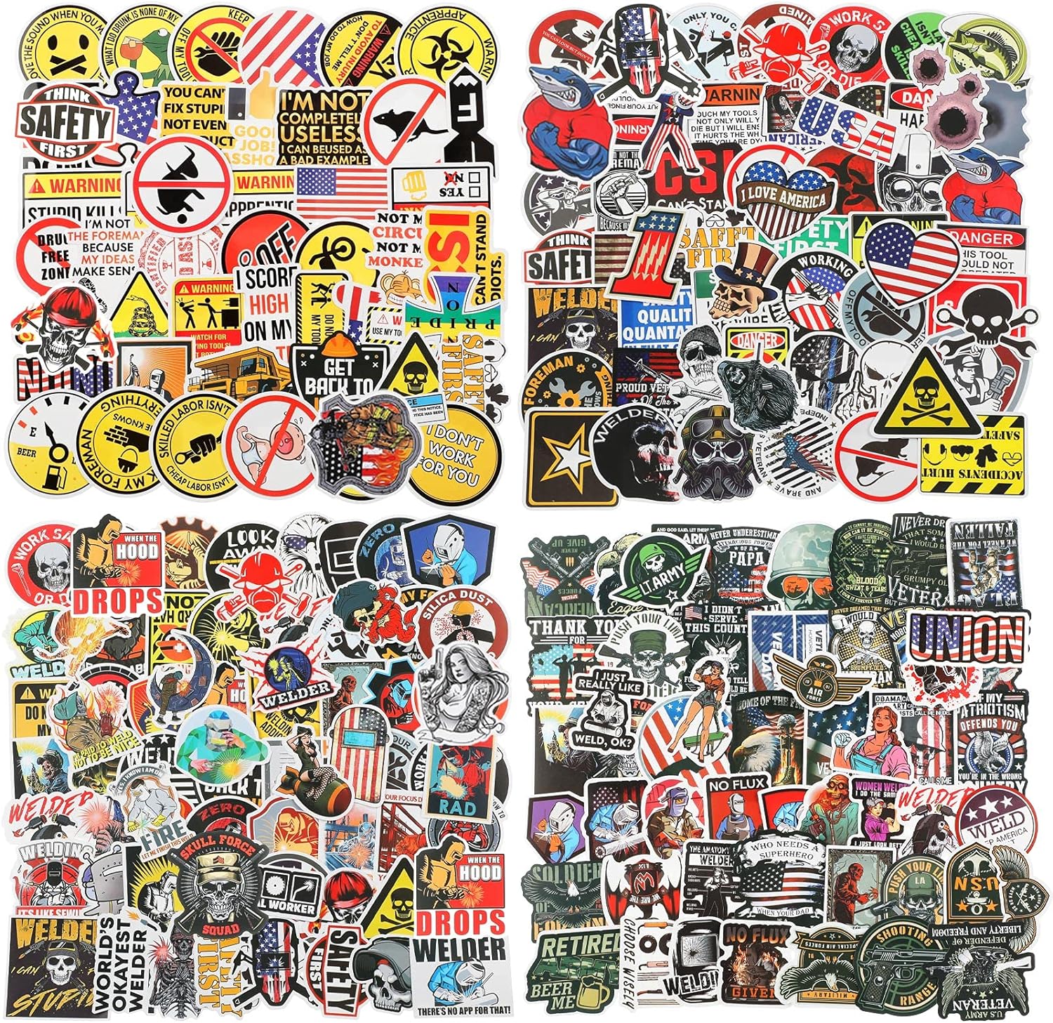 Outus 350 Pieces Hard Hat Stickers Funny Vinyl Tool Box Sticker American Patriotic Helmet Decals Funny Stickers Decals for Tool Box H