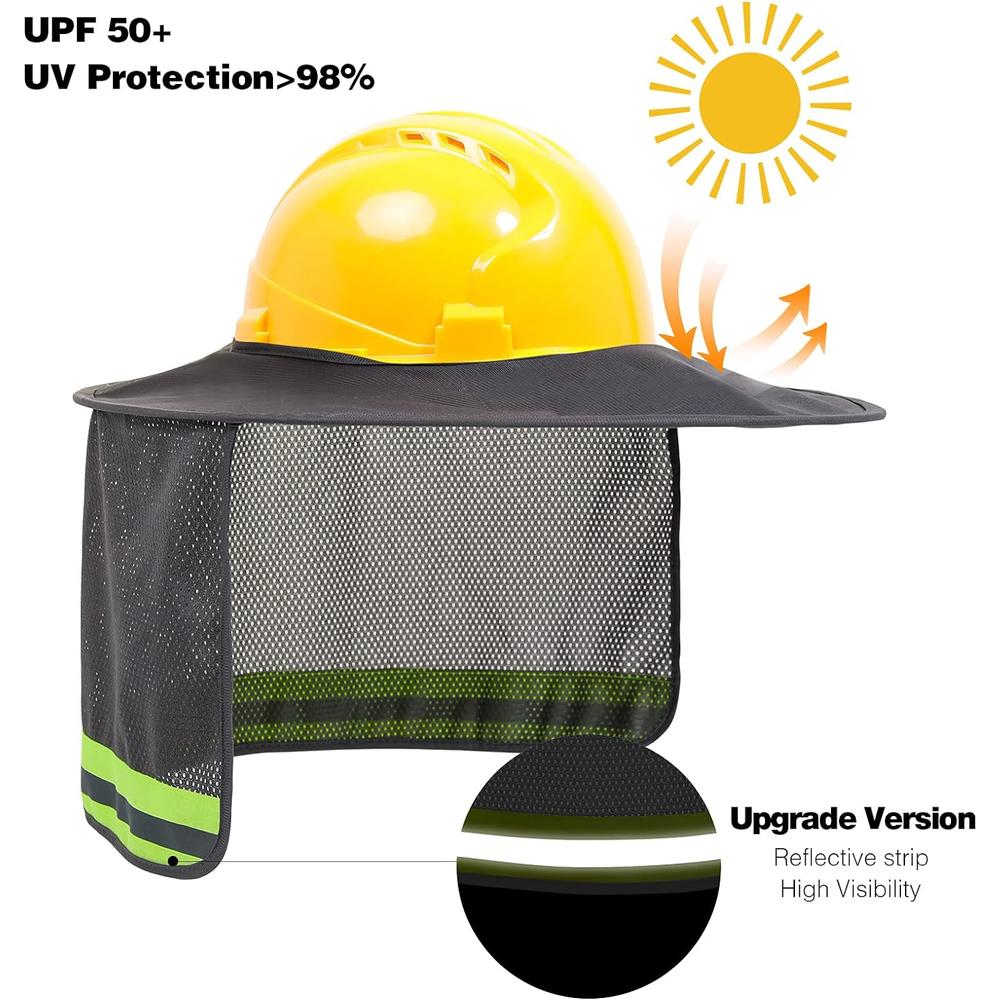 TCCFCCT Hard Hat Sun Shade, Full Brim Mesh Neck Sun Shield, High Visibility Sun Visor Neck Protection and Bandana Headband Face Scarf,