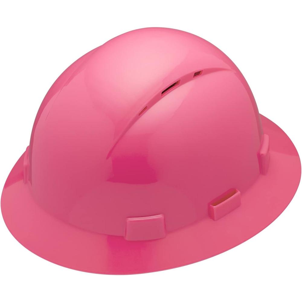 Ridgerock Full Brim Vented Pink Hard Hat Construction OSHA Safety Helmet 6 Point Ratcheting System | Meets ANSI Z89.1 | Personal Protecti