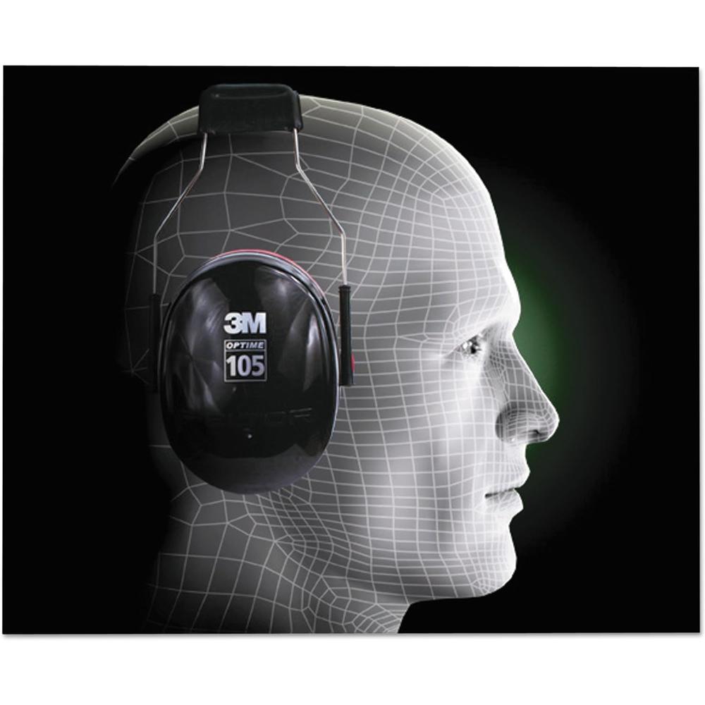 3M H10A Peltor Optime 105 Over the Head Earmuff, Ear Protectors, Hearing Protection, NRR 30 dB,Black, Red