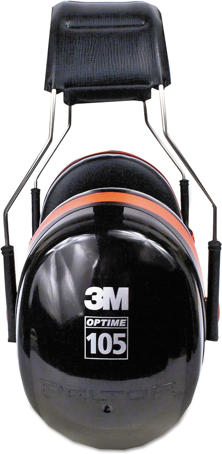 3M H10A Peltor Optime 105 Over the Head Earmuff, Ear Protectors, Hearing Protection, NRR 30 dB,Black, Red