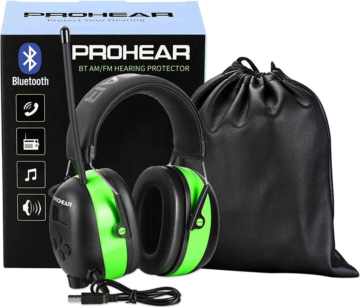 PROHEAR 033 Upgraded 5.1 Bluetooth Hearing Protection AM FM Radio Headphones, Noise Reduction Safety Earmuffs with Rechargeable 2000 mA