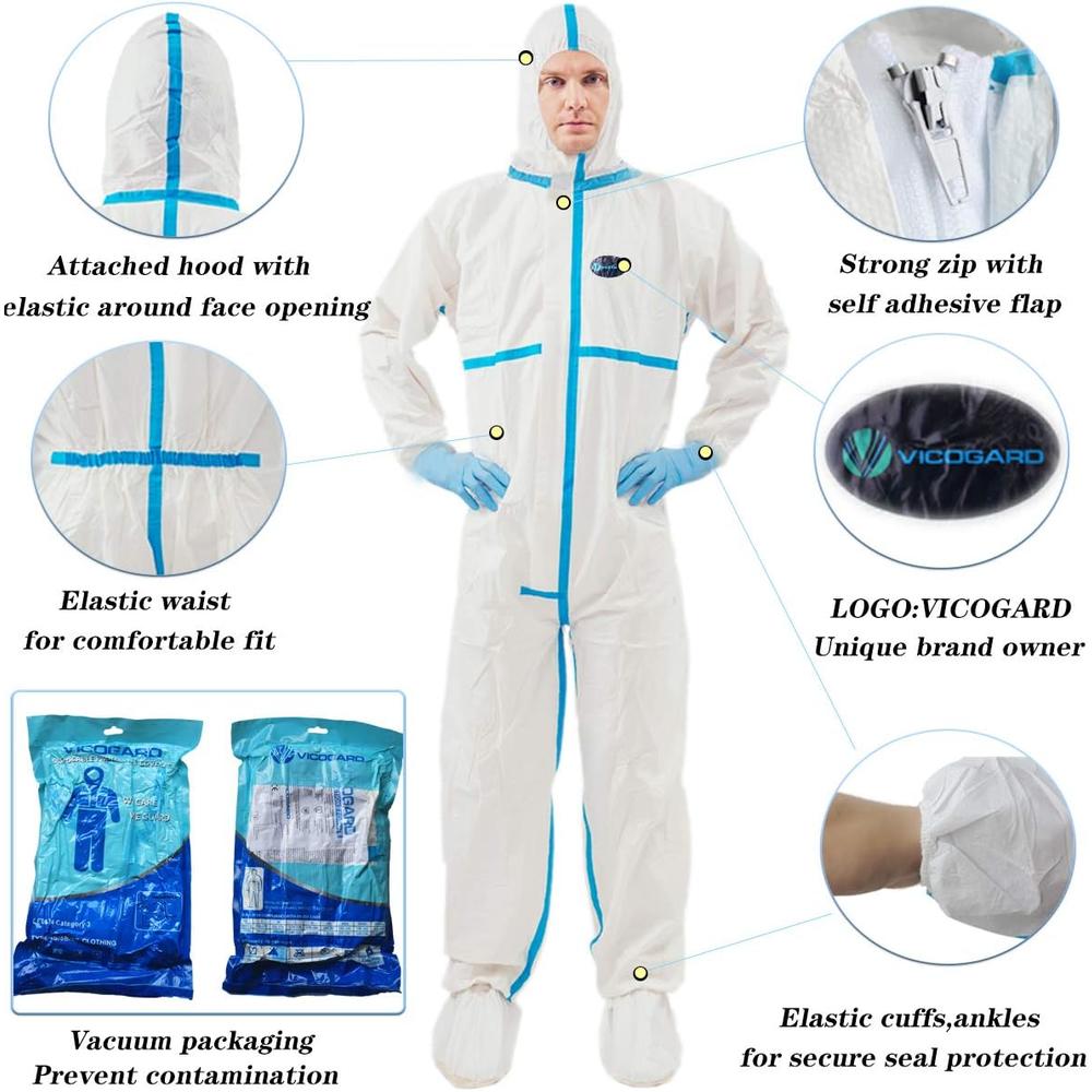 V VICOGARD Vicogard Disposable Coverall,Safety Protective Coveralls Full Body Protective from Hazmat and Contamination,Sealed Seams with T