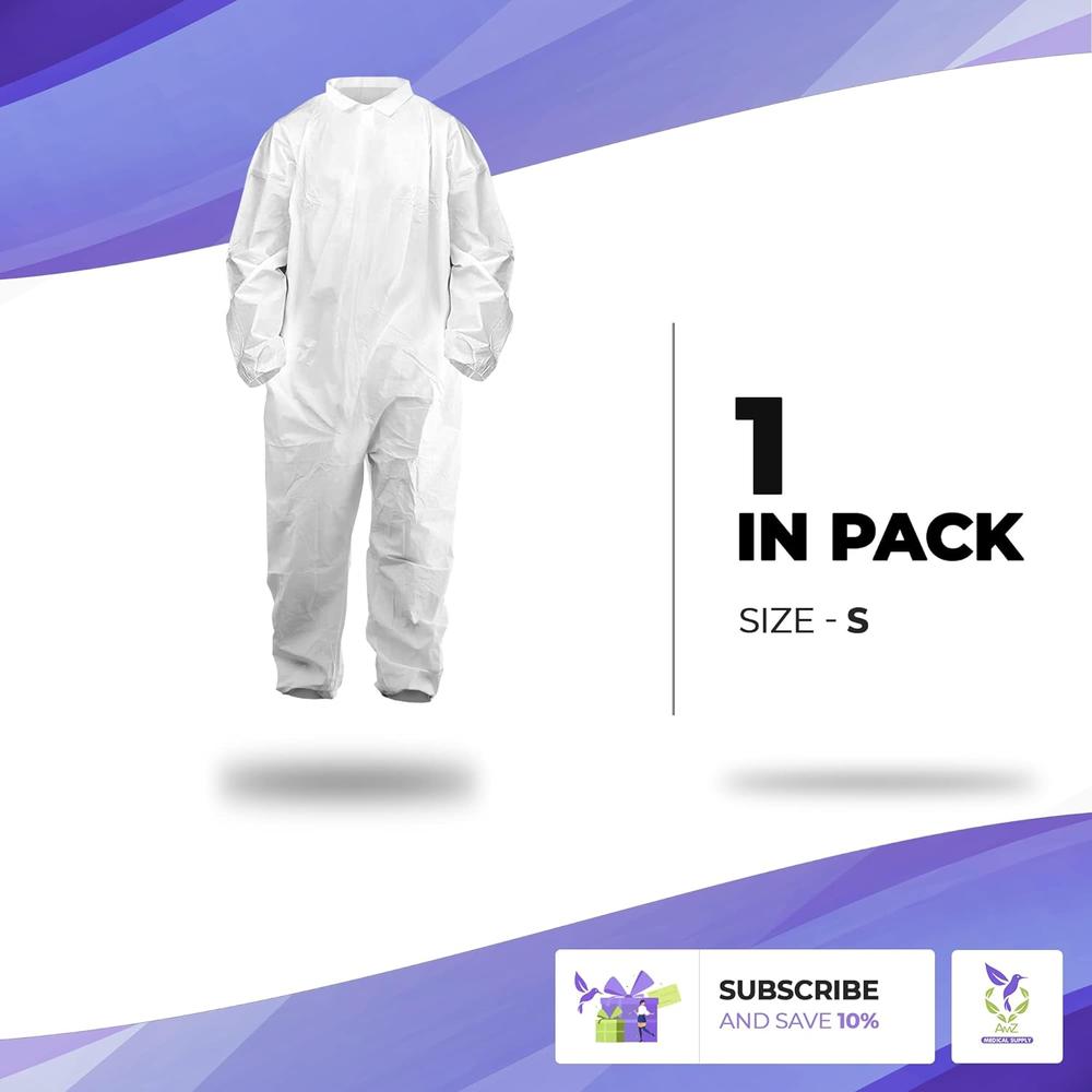 AMZ Medical Supply White Paint Coveralls Disposable. Adult Hazmat Suits Disposable Small. 60 gm/m2 Microporous Non Hooded Full Body Coveralls for