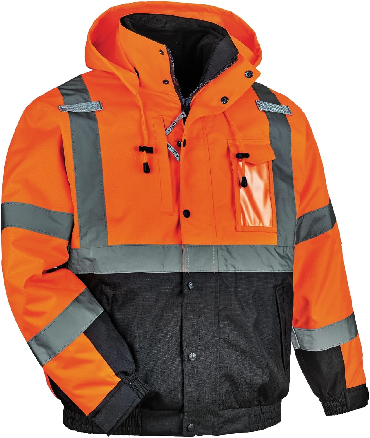 Generic High Visibility Reflective Winter Bomber Jacket, Black Bottom, Zip Out Fleece Liner, ANSI Compliant, Ergodyne GloWear 8381