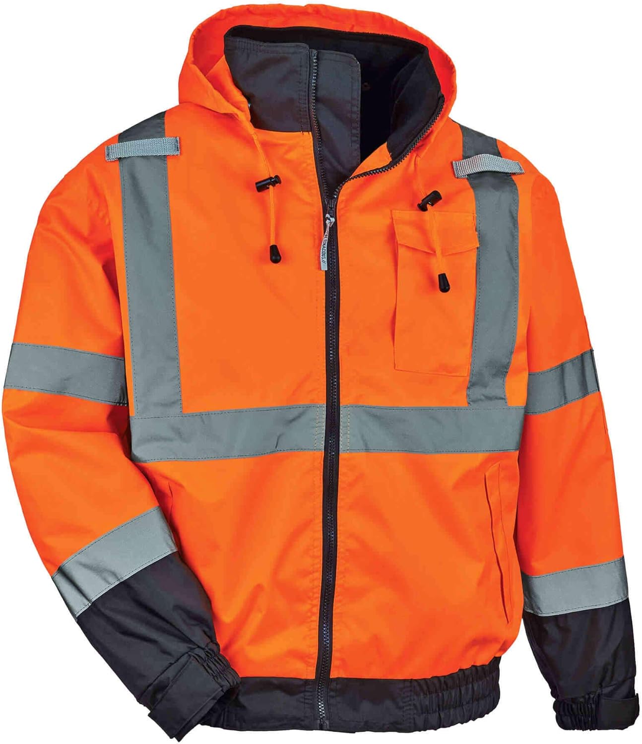 ERGODYNE Standard Reflective Winter Bomber Jacket, Zip Out Fleece Liner, Orange, Large
