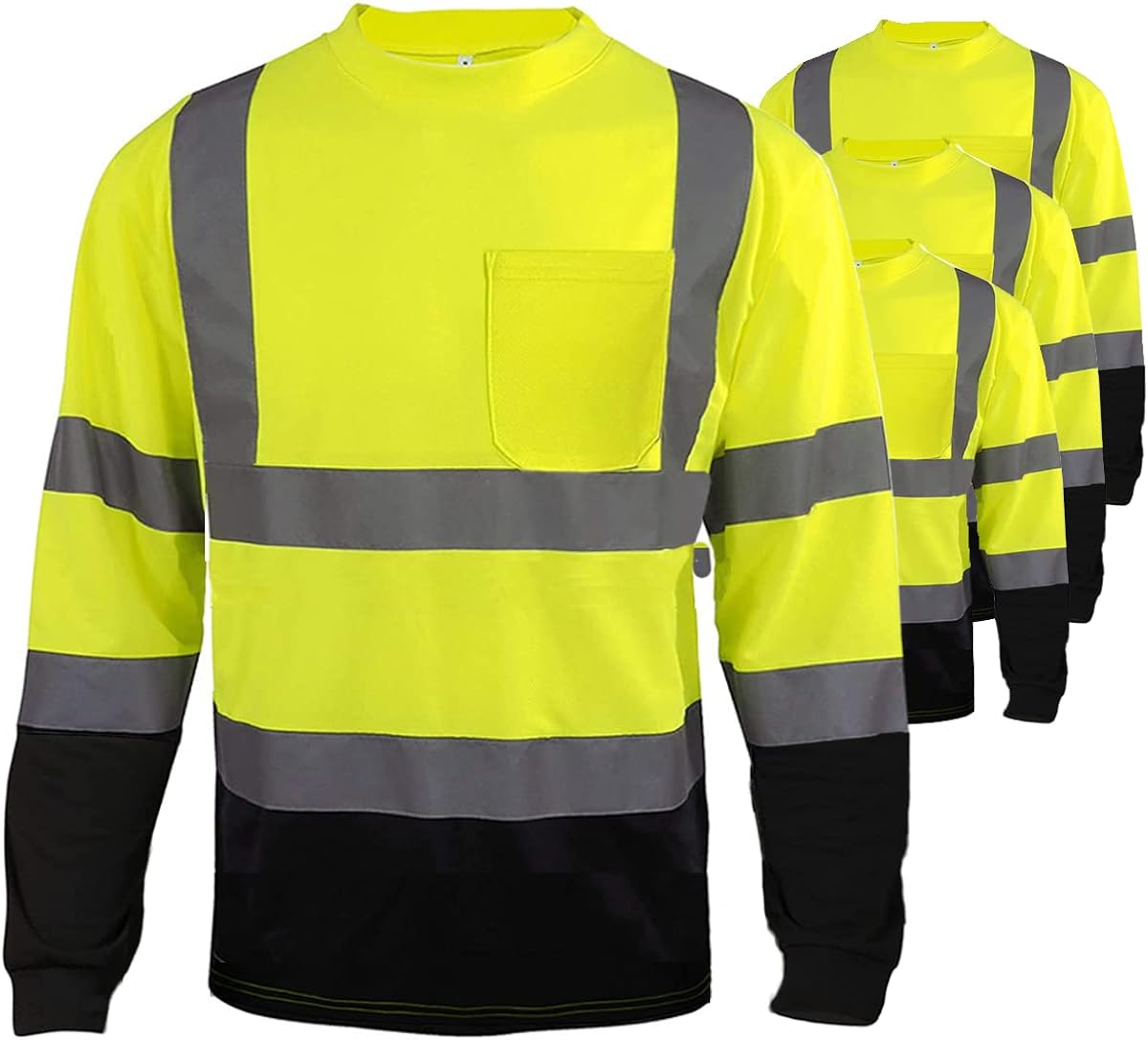 Generic CAMNWAMN 4 Pack XL-Size Class 3 High Visibility Shirts Hi Vis Reflective Safety Shirts Long Sleeve High Visibility Construction